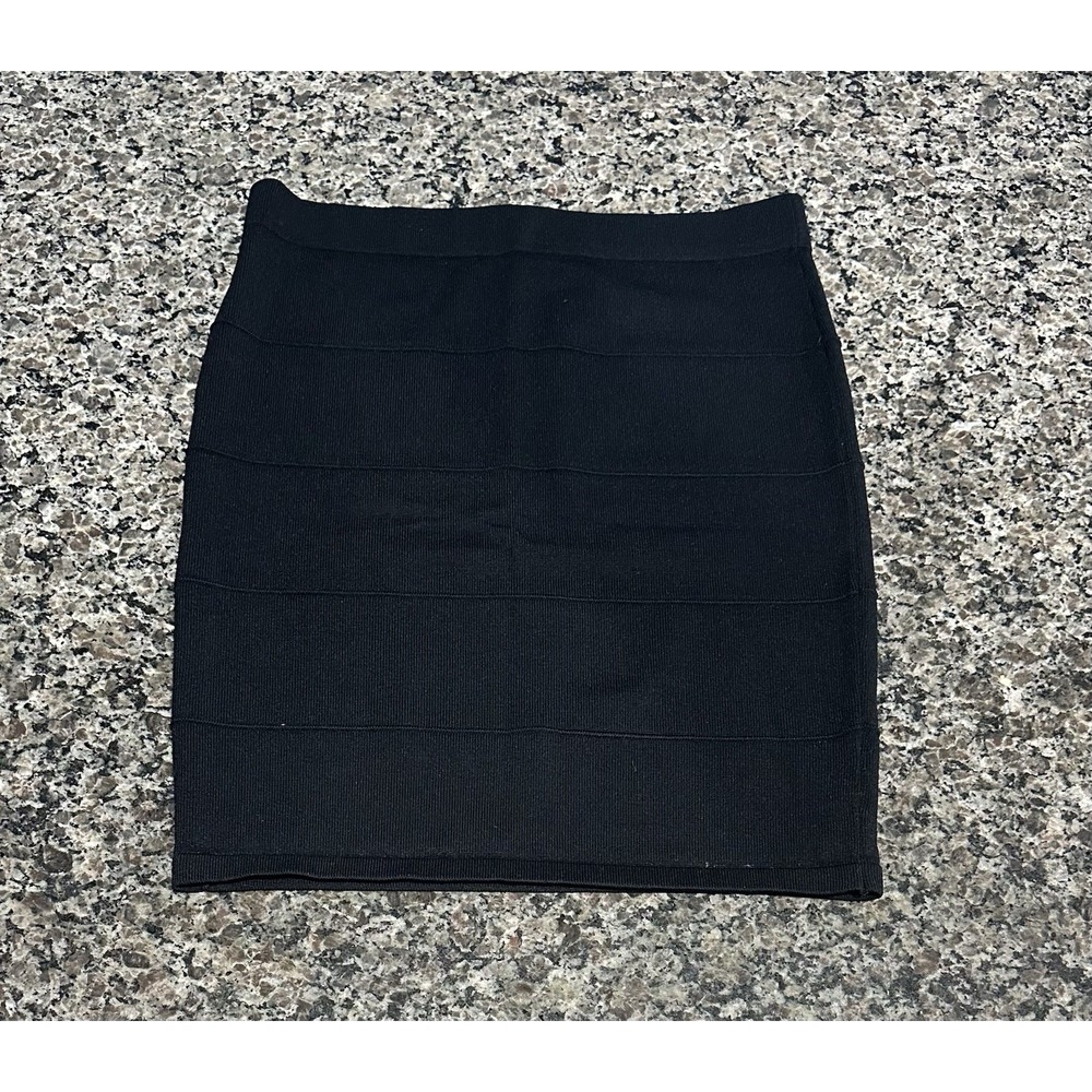 Vintage 00s Y2K XOXO‎ Black Knit Ribbed Stretch Mini Skirt Size Size L 29x18.5"